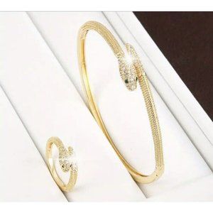 Snake Ring and Bracelet set 2 pc dainty bracelets with ring Trendy Shape Zircon